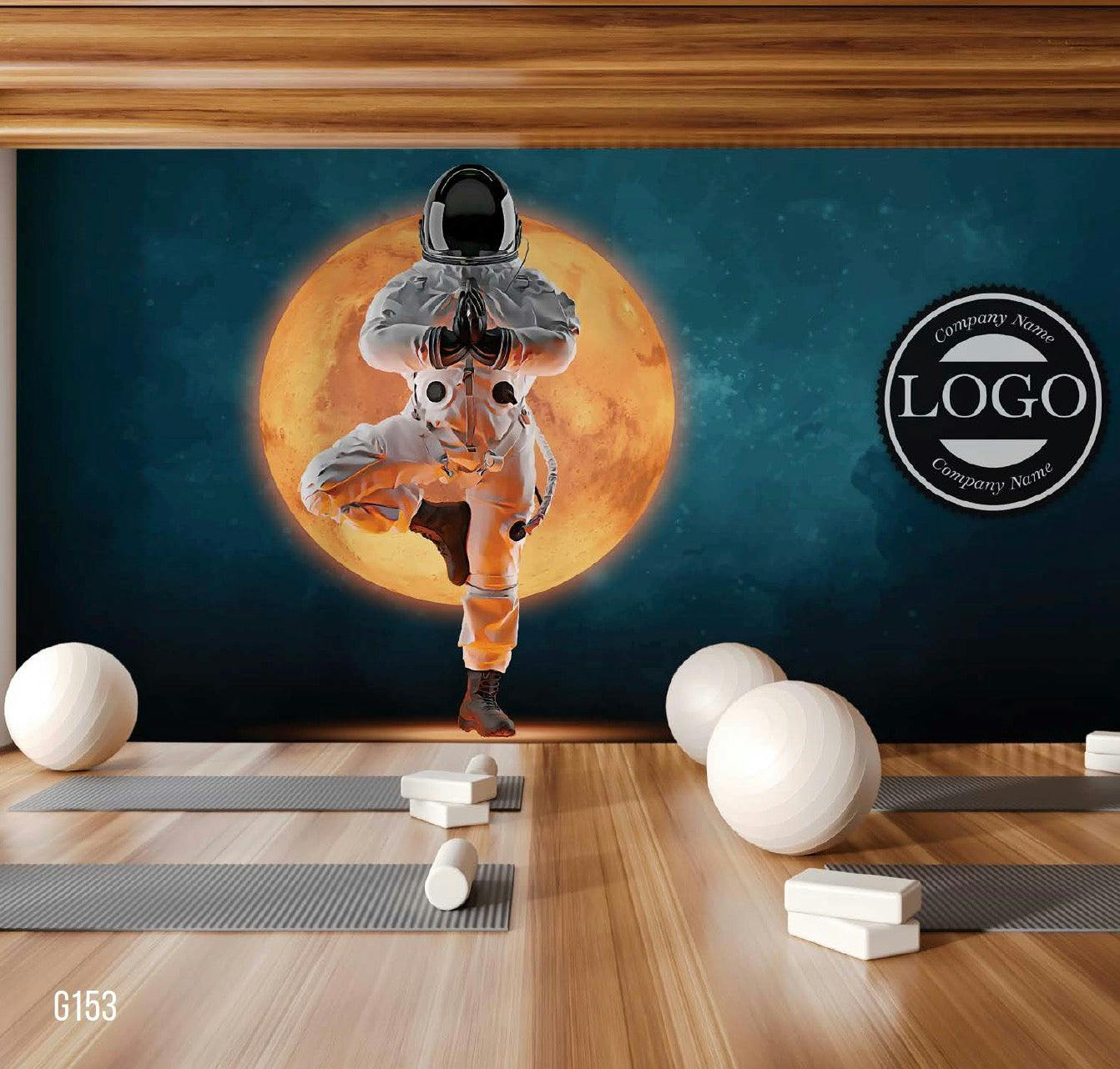 Captivating Custom Mural: Astronaut Yoga Pose in Space | Canvas and Non-Woven Paper Back Options